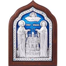 Икона Петр и Феврония в серебре с эмалью и деревянной рамке (арт. 12240389)
