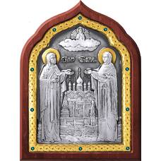 Икона Петр и Феврония в серебре с позолотой и деревянной рамке (арт. 12240390)