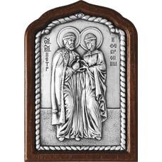 Икона Петр и Феврония в серебре и деревянной рамке (арт. 12240392)