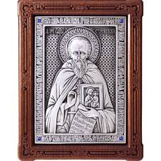 Икона Савва Сторожевский в серебре и деревянной рамке (арт. 12240394)