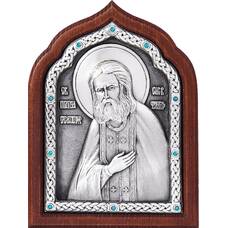 Икона Серафим Саровский в серебре и деревянной рамке (арт. 12240407)