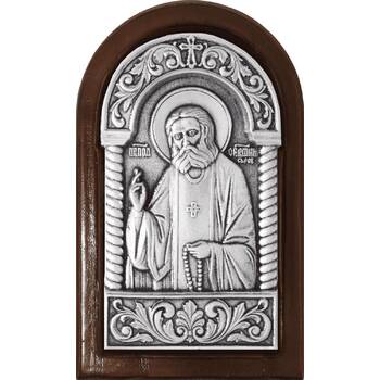 Икона Серафим Саровский в серебре и деревянной рамке (арт. 12240411)