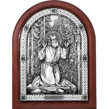 Икона Серафим Саровский в серебре и деревянной рамке (арт. 12240413)