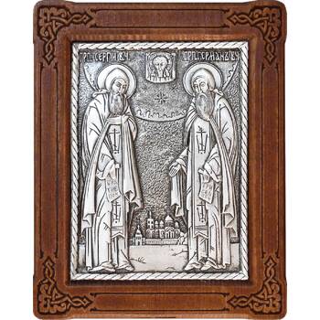 Икона Сергий и Герман Валаамские в серебре и деревянной рамке (арт. 12240415)