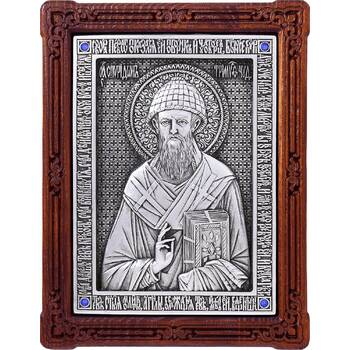 Икона Спиридон Тримифунтский в серебре и деревянной рамке (арт. 12240422)