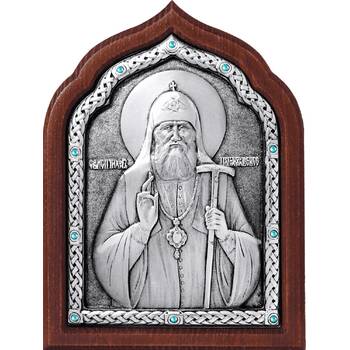 Икона патриарх Тихон в серебре и деревянной рамке (арт. 12240430)