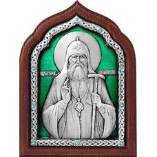Икона патриарх Тихон Московский в серебре с эмалью и деревянной рамке (арт. 12240431)