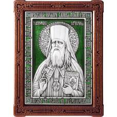 Икона Феофан Затворник в серебре с эмалью и деревянной рамке (арт. 12240437)