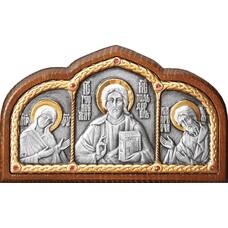 Икона в машину с образами Господь Вседержитель, Пресвятая Богородица, Николай чудотворец в серебре (арт. 12240440)