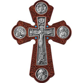 Настенный крест с круглыми вставками в серебре и рамкой из ясени (арт. 12240450)