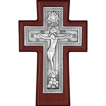 Настенный крест "Плетенка", образ Распятия и Серафим (ясень и серебрение) (арт. 12240452)
