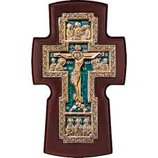 Настенный крест медный с эмалью и рамкой из ольхи (арт. 12240463)