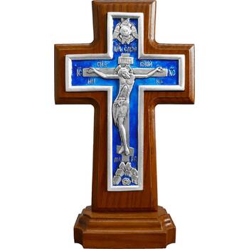 Крест настольный "Простой" в серебре с эмалью и рамкой из ясени (арт. 12240467)
