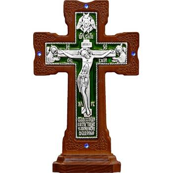 Крест настольный "Ажурный" в серебре с эмалью и рамке из ясеня (арт. 12240471)