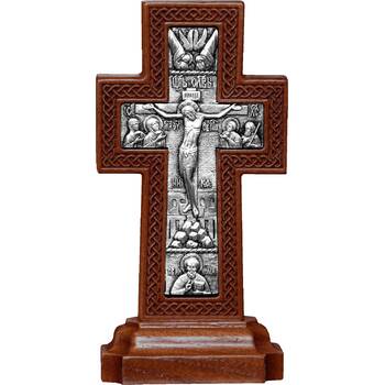 Крест настольный 'Малый простой' в серебре и рамкой из ясеня (арт. 12240477)