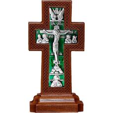 Крест настольный 'Малый простой' в серебре с эмалью и рамкой из ясеня (арт. 12240478)
