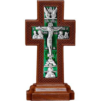 Крест настольный "Малый простой" в серебре с эмалью и рамкой из ясеня (арт. 12240478)