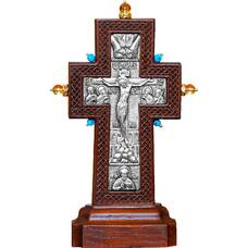 Крест настольный "Малый с камнями" в серебре и рамкой из ясеня (арт. 12240479)