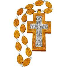 Наперсный крест (иерейский) резной из яблони и груши и посеребренной вставкой (арт. 12240487)