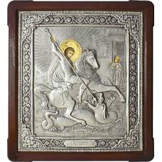 Икона Георгий Победоносец в ризе и деревянном киоте (арт. 1224090)