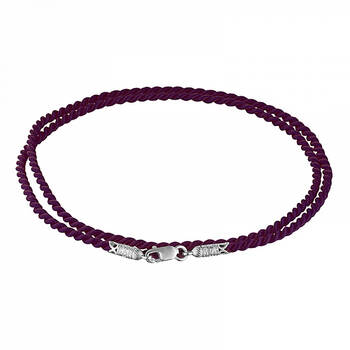 Шнурок для кулона шелковый фиолетового цвета с серебряным застежкой 13171-15