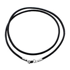 Шнурок плетеный на шею черного цвета из нейлона с серебряной застежкой 13171-19