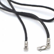 Шнурок на шею черного цвета из хлопка с серебряной застежкой 13171-20