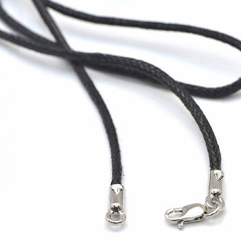 Шнурок на шею черного цвета из хлопка с серебряной застежкой 13171-20