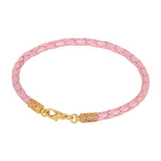 Женский браслет на руку из плетеного кожаного шнурка розового цвета с позолоченной застежкой 13172-1