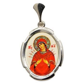 Нательный образок «Богородица (Семистрельная, Умягчение злых сердец)» серебро Ag 925 (арт. 13121-16)