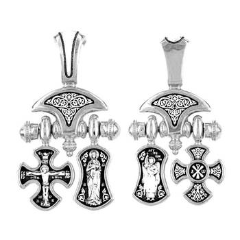 Образок нательный серебряная Ag 925 «Ангел-Хранитель, Богородица Валаамская, Хризма» (арт. 13121-256)