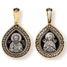 Образок нательный серебряная Ag 925 «Николай Чудотворец, Богородица (Семистрельная, Умягчение злых сердец)» (арт. 13122-274)