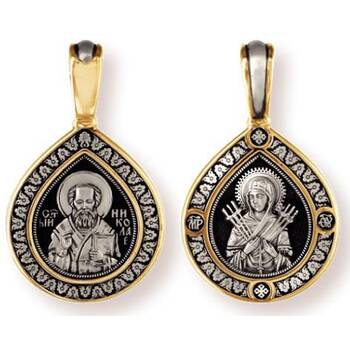 Образок нательный серебряная Ag 925 «Николай Чудотворец, Богородица (Семистрельная, Умягчение злых сердец)» (арт. 13122-274)