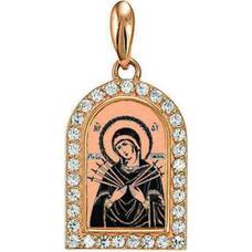 Натальная иконка золотая Au 585 «Богородица (Семистрельная, Умягчение злых сердец)» (арт. 13123-71)