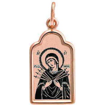Натальная иконка из золота Au 585 «Богородица (Семистрельная, Умягчение злых сердец)» (арт. 13123-74)