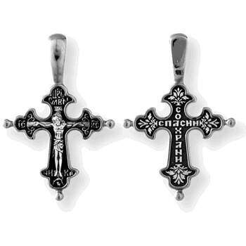 Крест православный из серебра «Спаси и сохрани» (арт. 13111-283)
