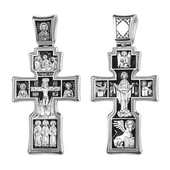 Крест православный серебро «Богородица Покрова, Николай Чудотворец, Святая Троица, Апостолы, Евангелисты» (арт. 13111-395)