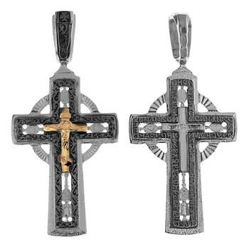 Крест православный из серебра и золота Au 585 (арт. 13111-443)