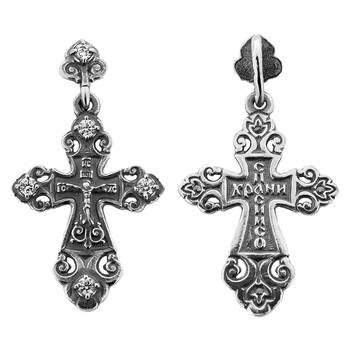 Крест православный из серебра «Спаси и сохрани» (арт. 13111-693)