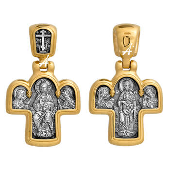 Крестик нательный серебряный «Спас Вседержитель, Богородица на престоле» (арт. 13112-10)