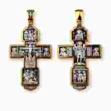 Крестик православный серебряный «Архангел Михаил, Святые воины, Богородица (Тихвинская), Святая Троица» (арт. 13112-212)