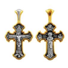 Крест православный из серебра «Богородица (Валаамская), Гавриил Архангел, Архангел Михаил» (арт. 13112-233)