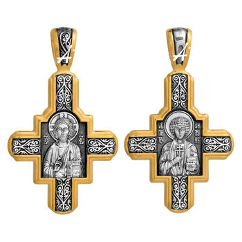 Крестик православный серебряный «Пантелеймон Целитель» (арт. 13112-24)