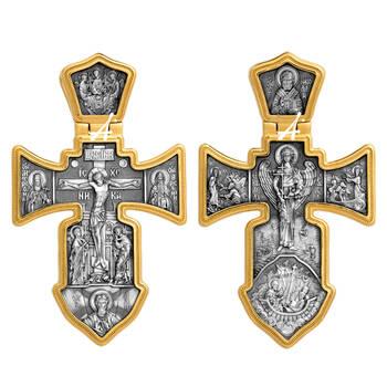 Крест нательный серебряный «Андрей Первозванный Св., Николай Чудотворец, Петр апостол, Святая Троица» (арт. 13112-4)