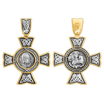 Крест серебро «Спас Нерукотворный, Георгий Победоносец» (арт. 13112-44)