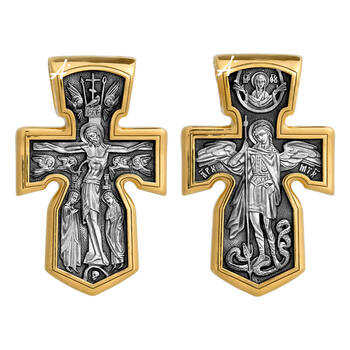 Крест нательный серебро «Богородица (Знамение), Архангел Михаил» (арт. 13112-62)