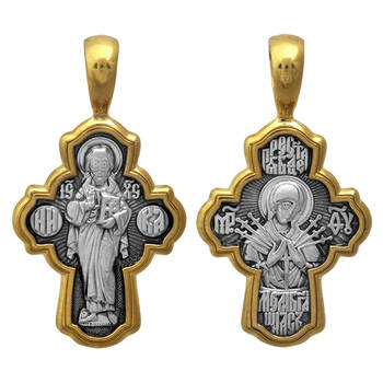 Крест православный серебро «Господь Вседержитель, Богородица (Семистрельная)» (арт. 13112-63)