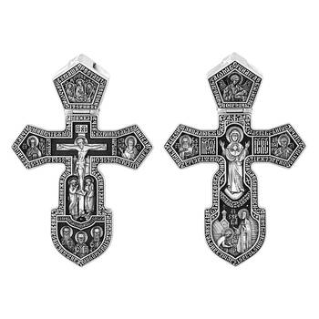Крест нательный серебряный «Богородица Покрова, молитва - Кресту Твоему поклоняемся, Христе, честному хранит» (арт. 13112-82)