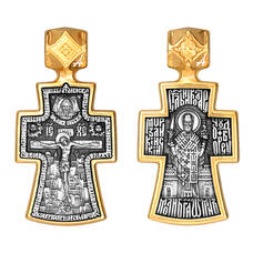 Крест нательный из серебра «Николай ЧудотворецДа воскреснет Бог...» (арт. 13112-83)